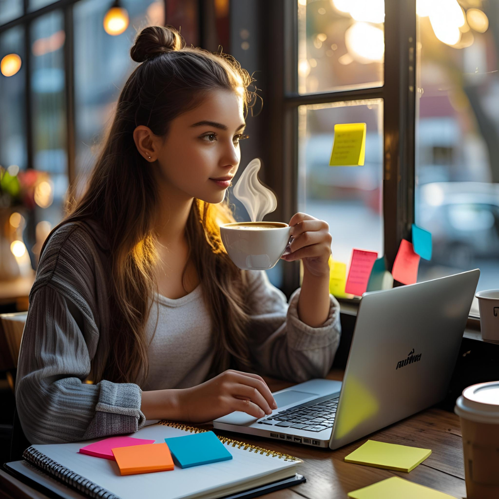 Happy freelancer achieving work-life balance at home